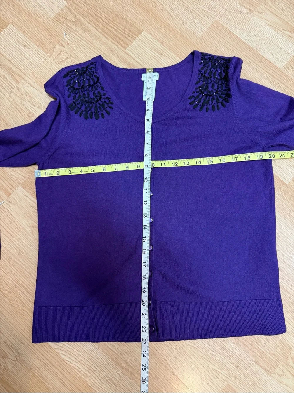 Jaclyn Smith XL Purple Embellished Button Front Cardigan Sweater Rayon Nylon - Picture 6 of 8